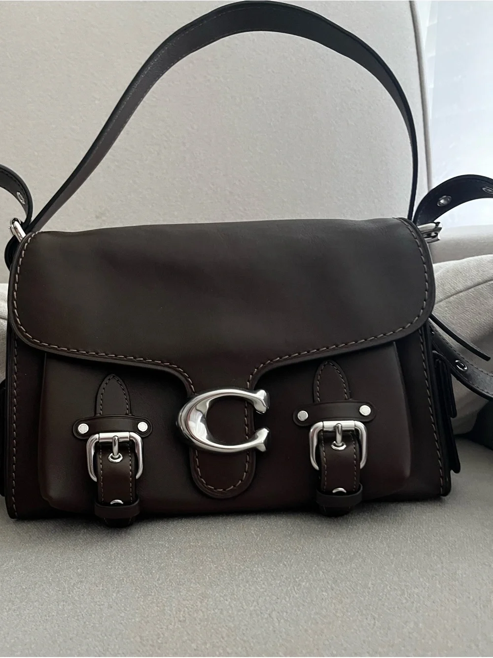 Coach Western Tabby Maple Dark Brown Leather Shoulder Bag with Silver 'C' - Picture 1 of 9
